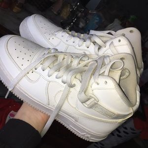All white high top Air Force ones